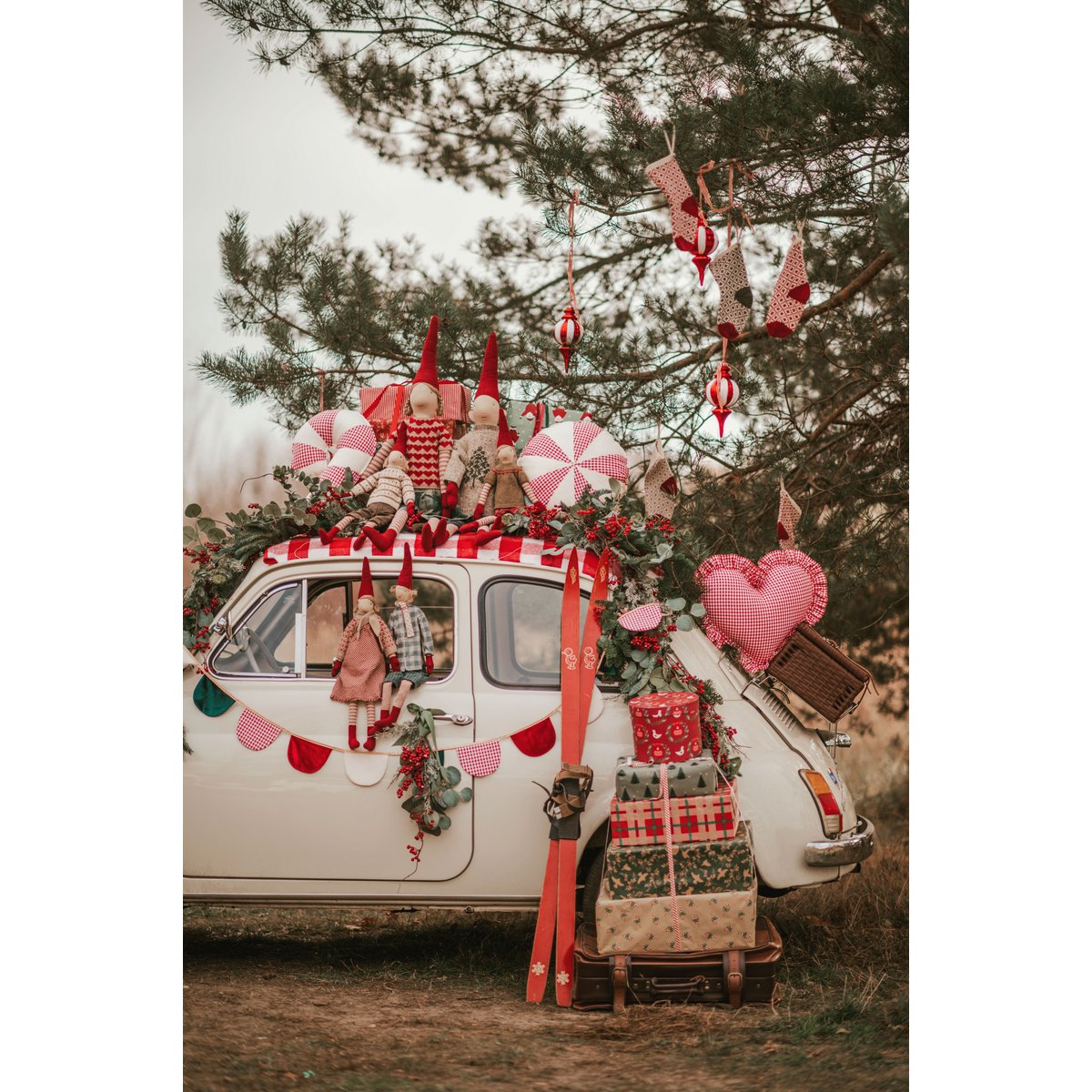 Kerstpatchworkkussen "Rood geruite Lollipop", het beste cadeau voor feestdagen