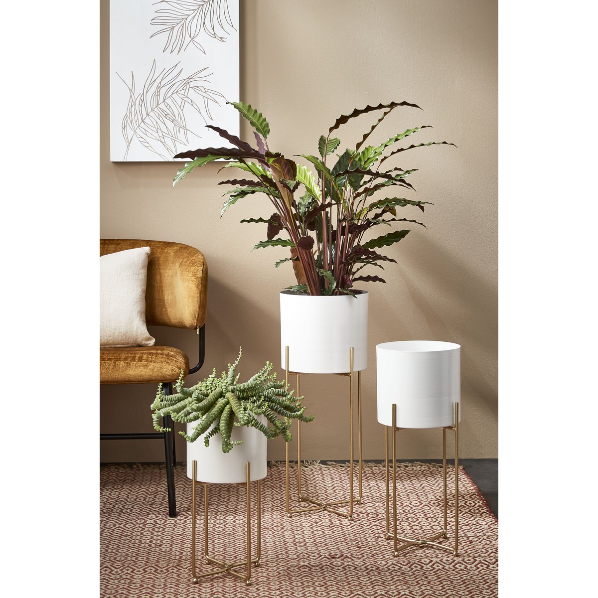 Aries Flower Pot on Stand - Set of 3 - H58 x Ø24 cm - White
