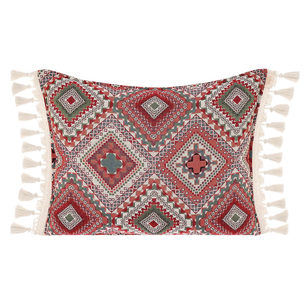 Decoratief kussen "Roze boho-stijl" met franjes