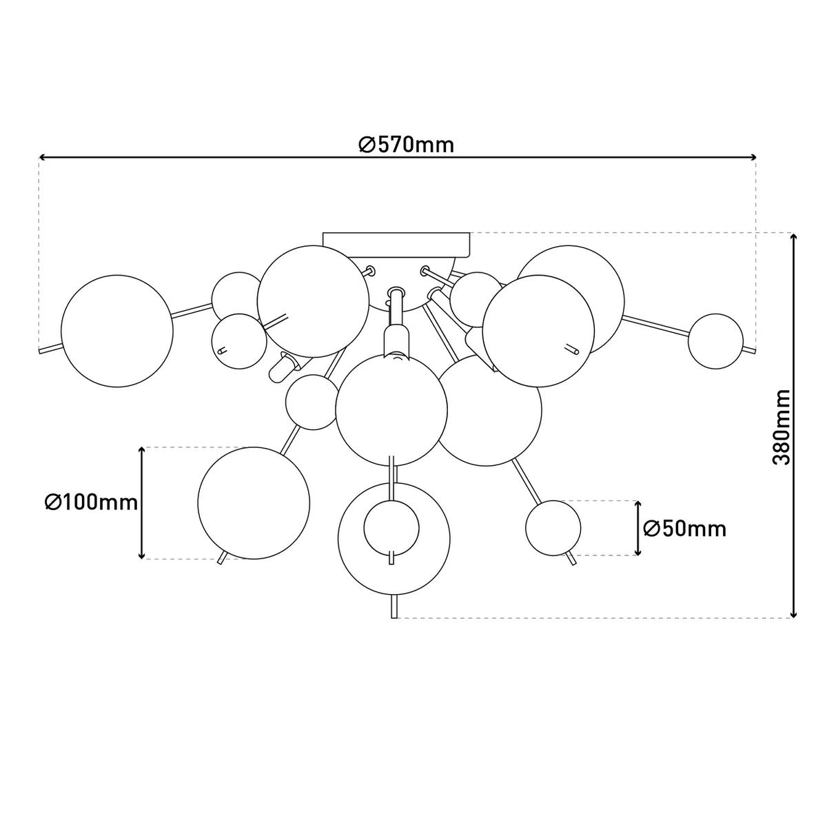 Plafondlamp "explosie" gekleurd gemaakt van metaal en glas, G9 -frames, plafondlamp voor eetkamer, woonkamer, gang of kantoor, Ø57 cm