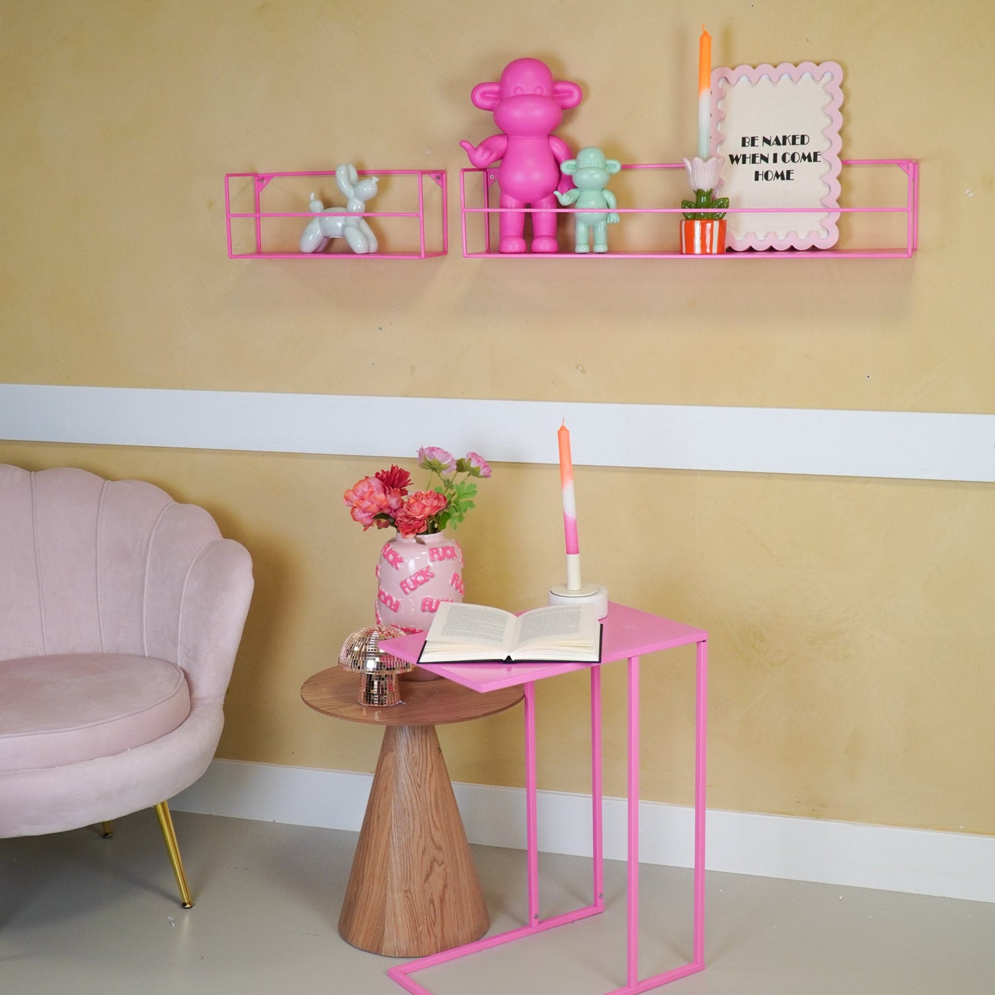 Bijzettafel - Sofa - Metaal - Neon Roze - 45x30x60cm