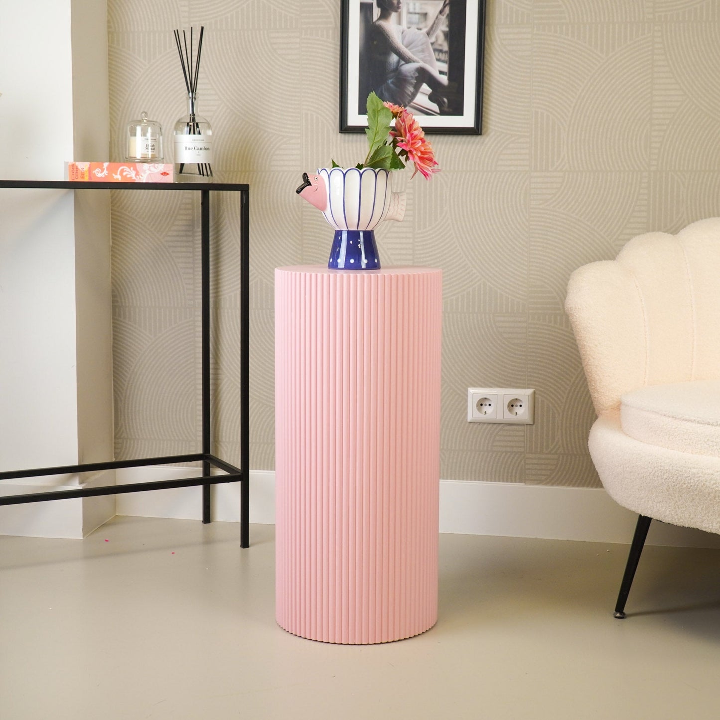 Bijzettafel /Pilaar- Cilinder - MDF - Licht Roze - 30x30x65cm