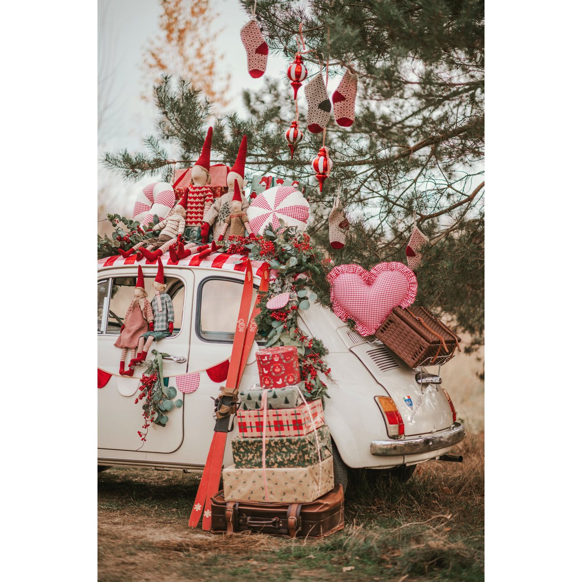 Kerstpatchworkkussen "Rood geruite Lollipop", het beste cadeau voor feestdagen