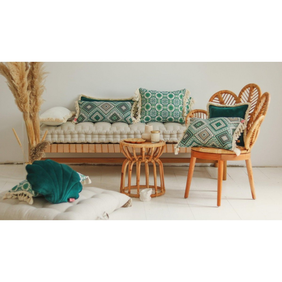 Kussen "Ocean Daisy" met franjes