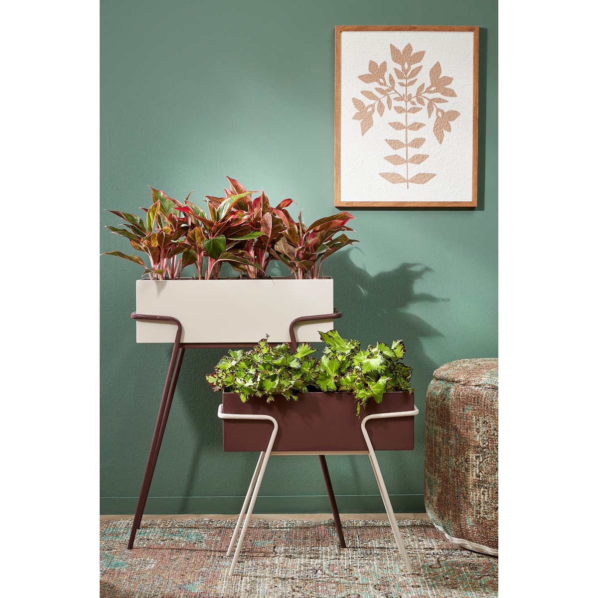 Planter on Legs - Set of 2 - L54 x W23 x H69.5 cm - Metal - Dark Brown/Beige