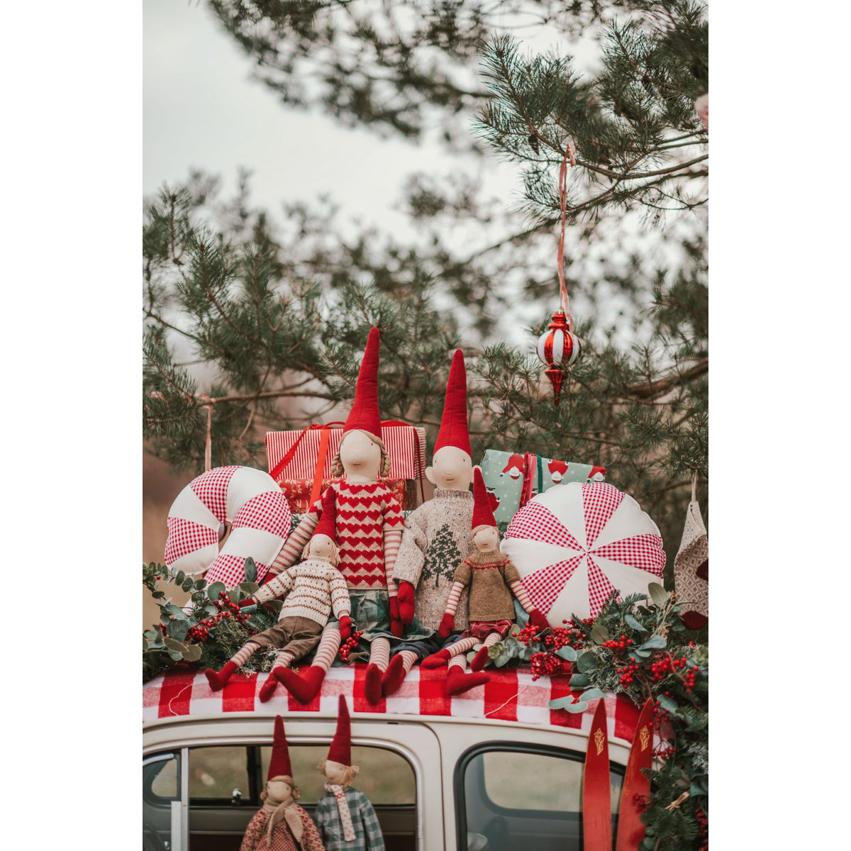 Kerstpatchworkkussen "Rood geruite Lollipop", het beste cadeau voor feestdagen