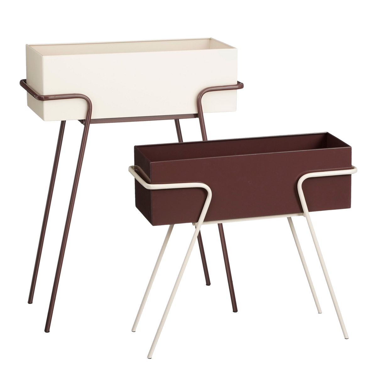 Planter on Legs - Set of 2 - L54 x W23 x H69.5 cm - Metal - Dark Brown/Beige