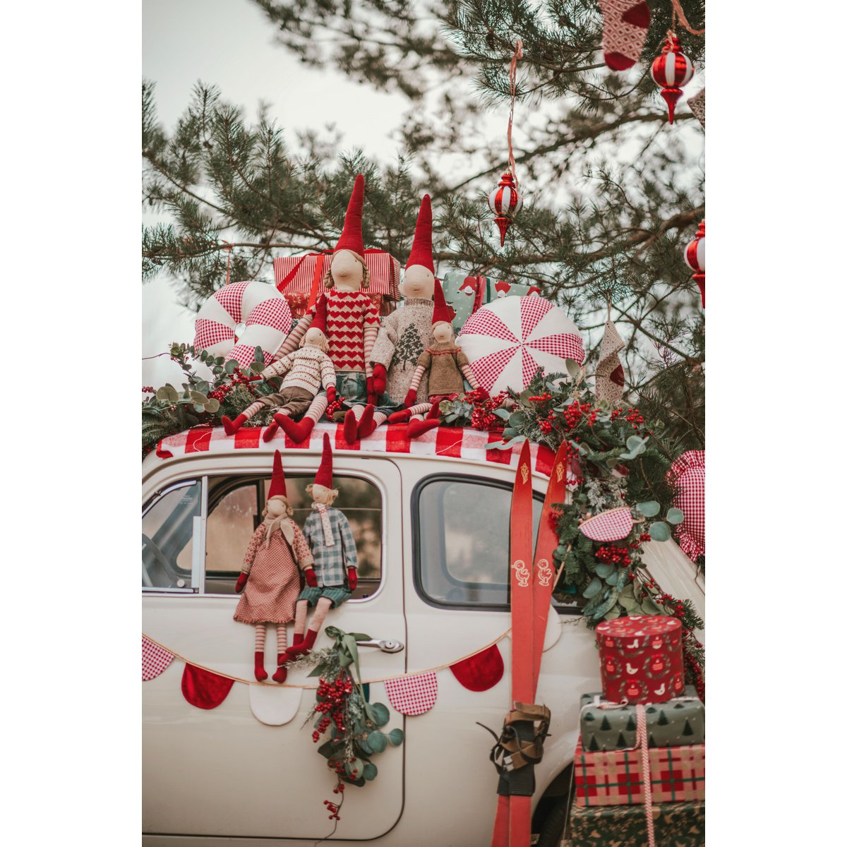 Kerstpatchworkkussen "Rood geruite Lollipop", het beste cadeau voor feestdagen