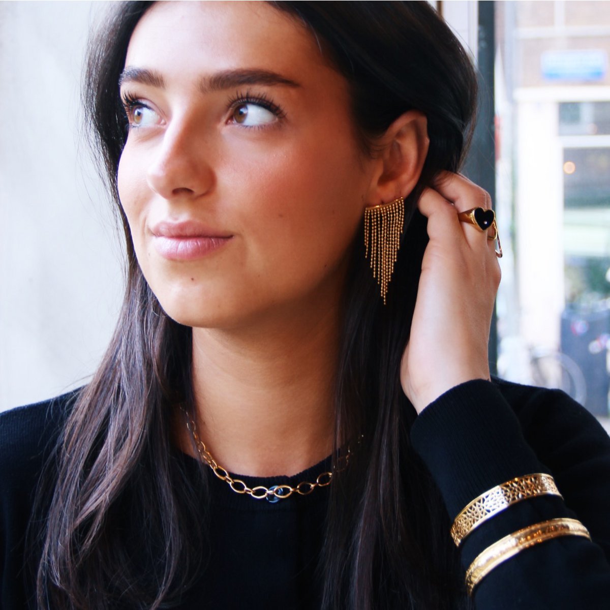 Statement oorbel waterval 'ballchain'