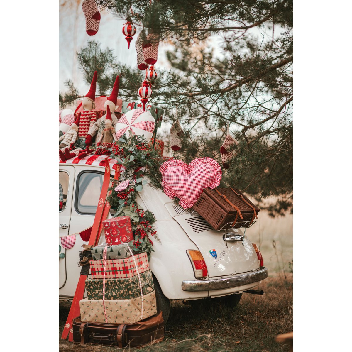 Hartkussen "Rood geruit" Vakantie rood cadeau in hartvorm, romantisch kamerdecor, stijlvol beddengoed, cadeau voor haar, rustiek kerstdecor