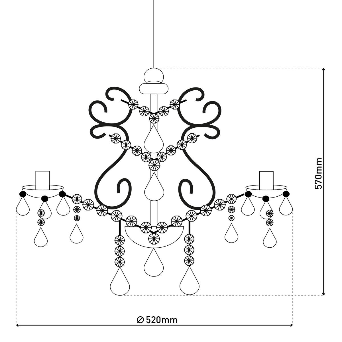 5 Kroon "Cecilia" voor E14 -aansluiting, Ø 52 cm, gemaakt van metaal en acryl, in wit