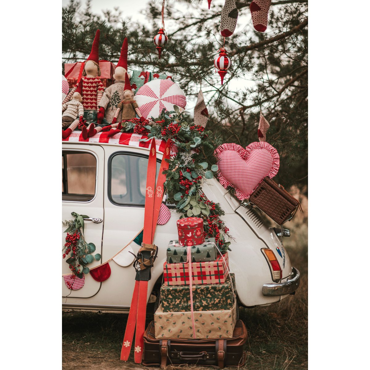 Hartkussen "Rood geruit" Vakantie rood cadeau in hartvorm, romantisch kamerdecor, stijlvol beddengoed, cadeau voor haar, rustiek kerstdecor