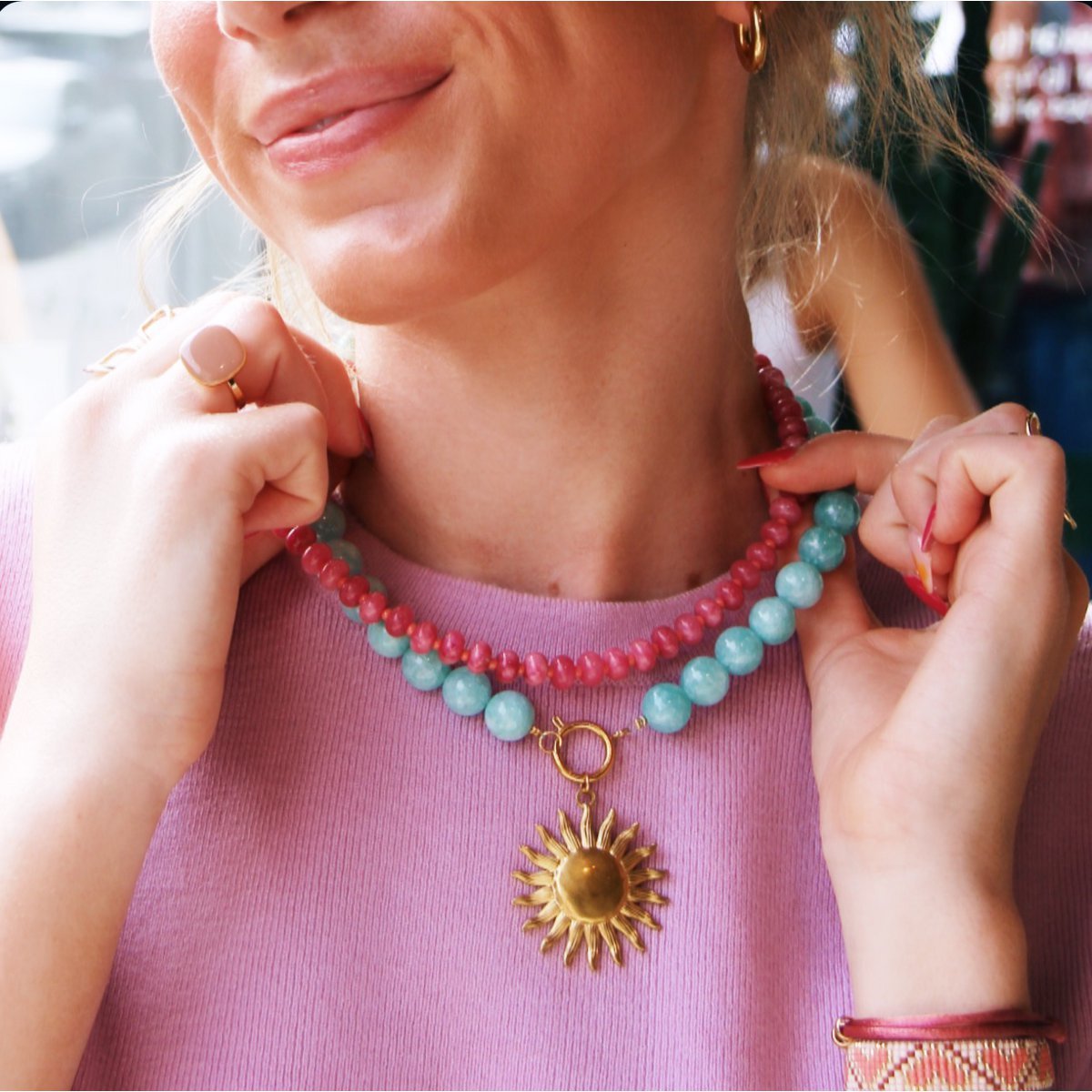 Natuurlijke stenen kralenketting xl - oud groen