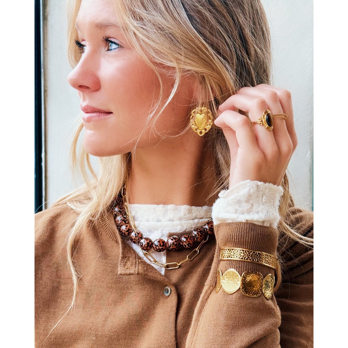 Roestvrijstalen oorringen met barok hart