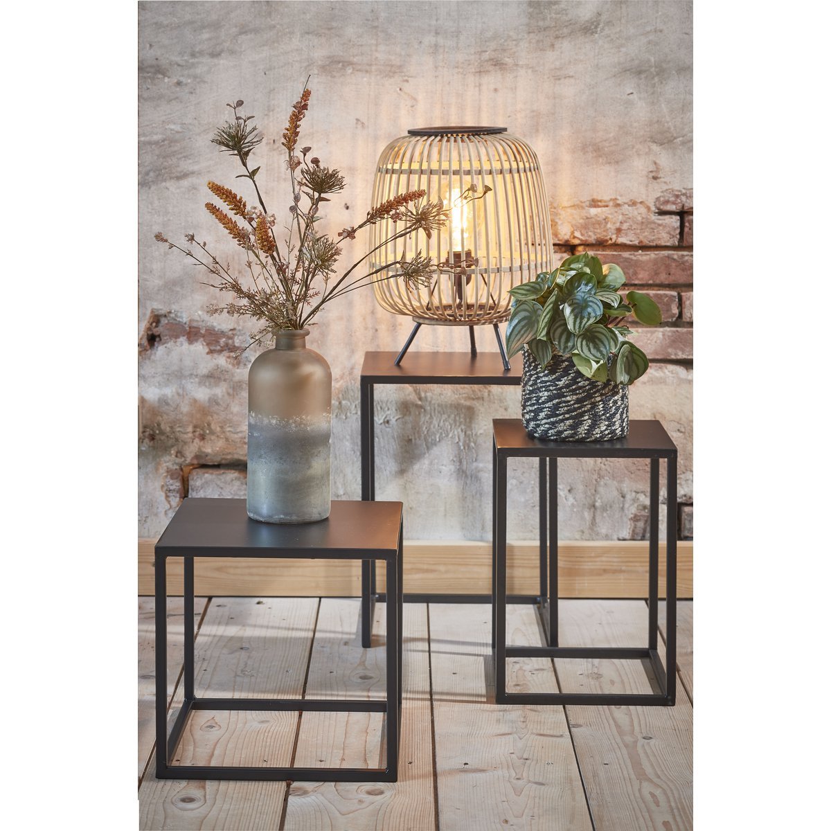 Goa Side table - Set of 2 - L30 x W30 x H42 cm - Metal - Black