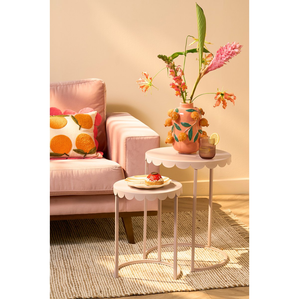 Lara Bijzettafel - Set van 2 - H51 x Ø40 cm - Metaal - Lichtroze