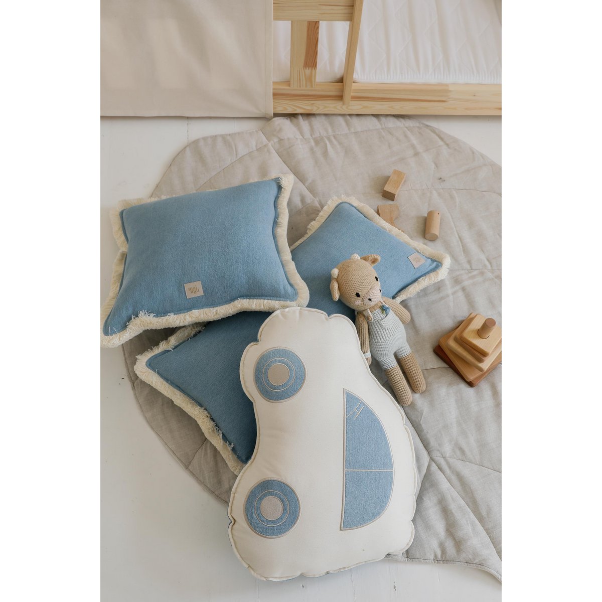 Jeans denim bolster met franje, Decoratief kussen, Fluwelen kussen, Bankkussen, Kussen voor de woonkamer, Moderne kussens