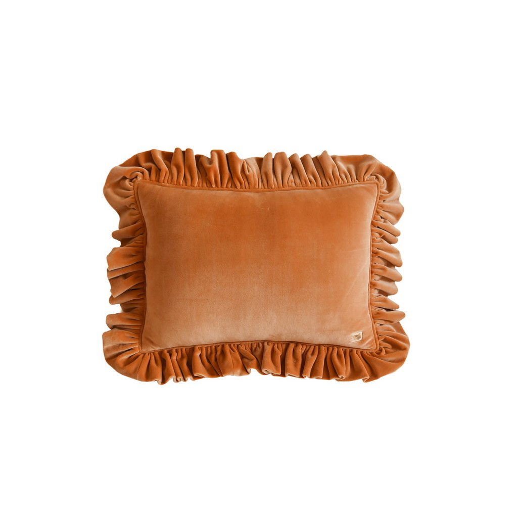 Zacht fluwelen kussen met ruche “Caramel”