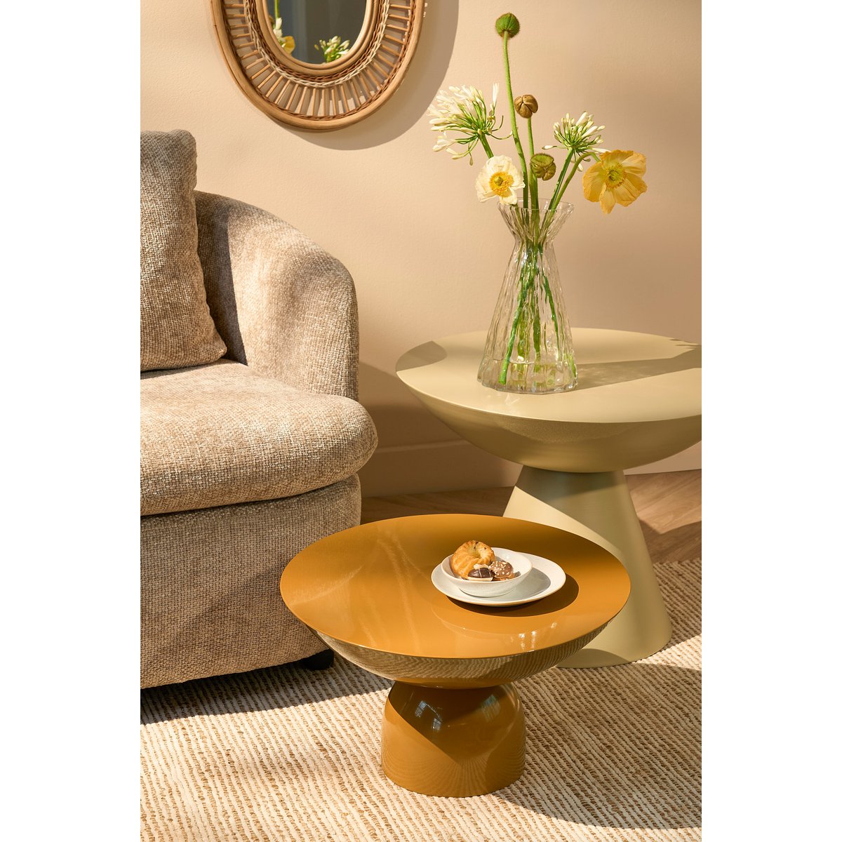 Celise Bijzettafel - H44 x Ø59 cm - Metaal - Beige