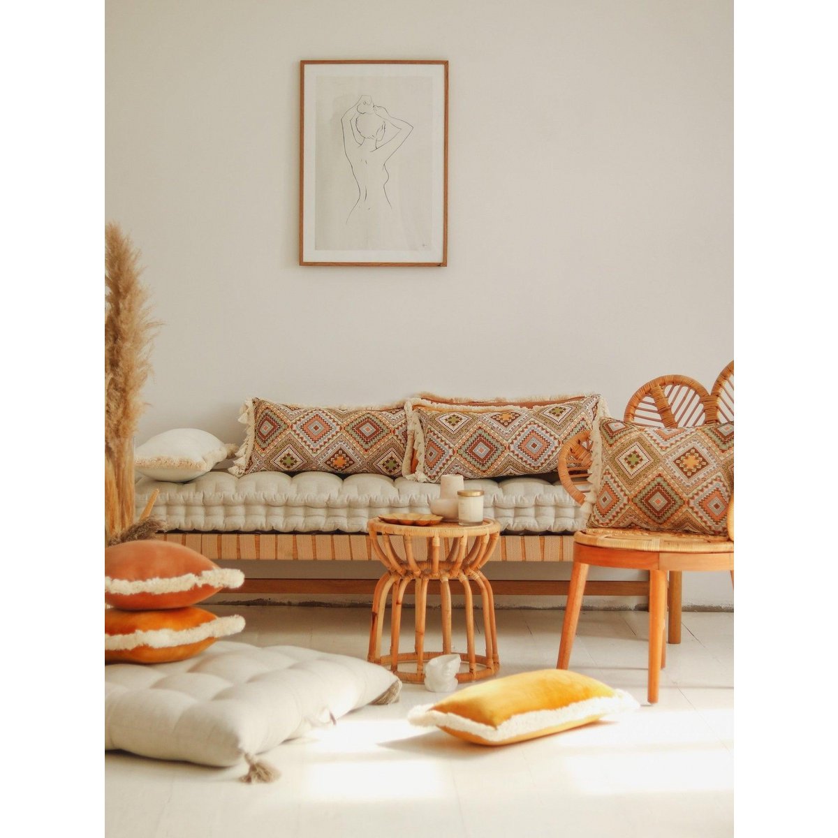 "Boho stam" bolster met franje