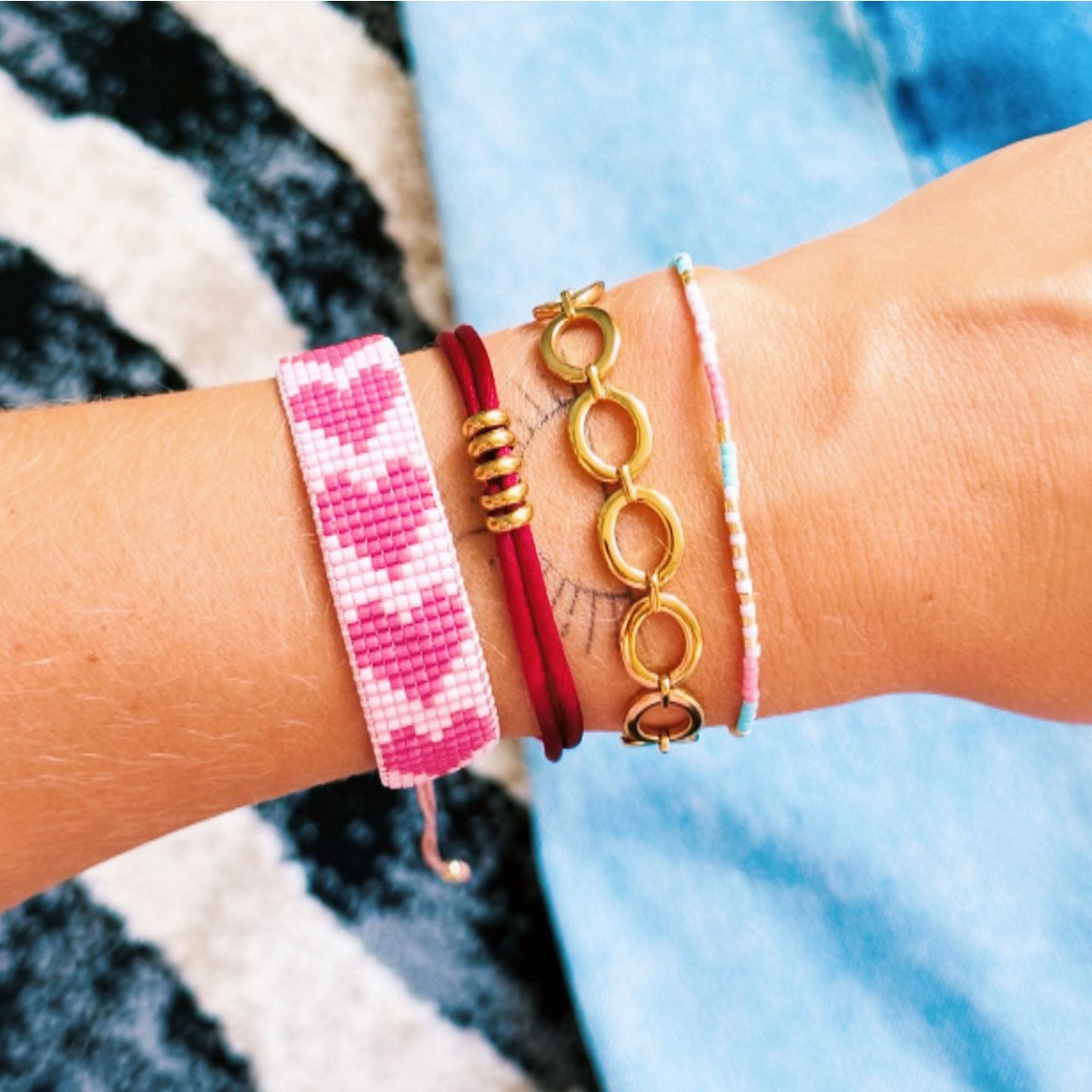 Hart geweven armband - lila/bordeaux
