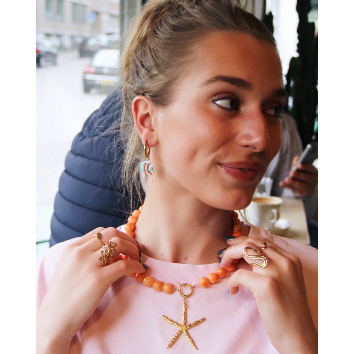 Natuurlijke stenen kralenketting xl - fuchsia