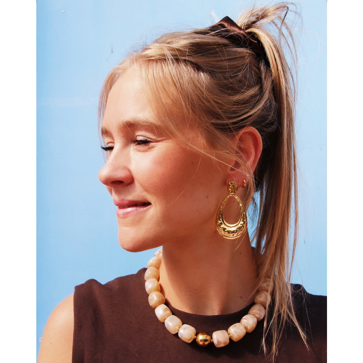 XL Square Bead ketting - Beige