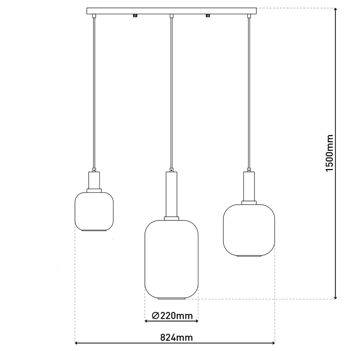 3 hanglamp "fumo", hanglamp gemaakt van metaal en glas in zwart, met E14 -aansluiting, voor eetkamer, woonkamer, gang of kantoor, hangende lamp 82 cm lang