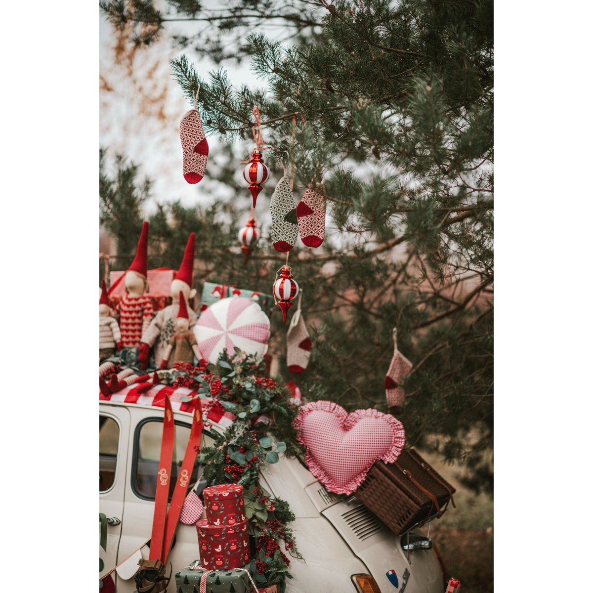 Hartkussen "Rood geruit" Vakantie rood cadeau in hartvorm, romantisch kamerdecor, stijlvol beddengoed, cadeau voor haar, rustiek kerstdecor