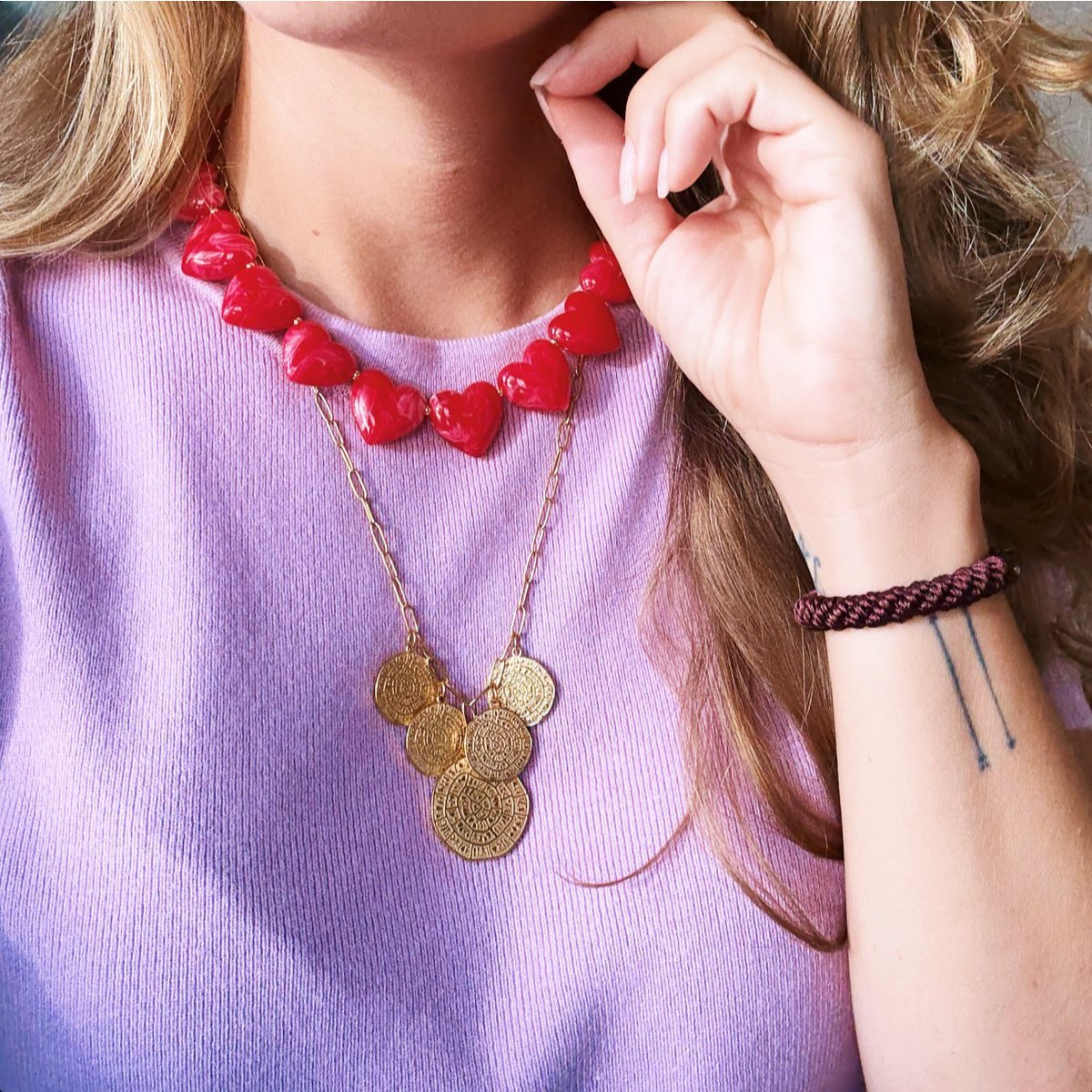 XL Hart Bead ketting - lichtroze