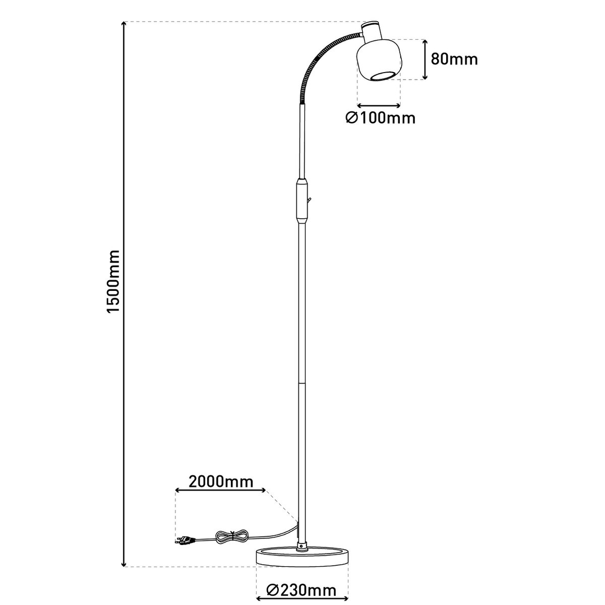 Glas-stand-lamp "Fumoso", vloerlamp gemaakt van metaal en glas in zwart, met E14-aansluiting, voor eetkamer, woonkamer, hal of kantoor, vloerlamp binnen, 150 cm hoog.