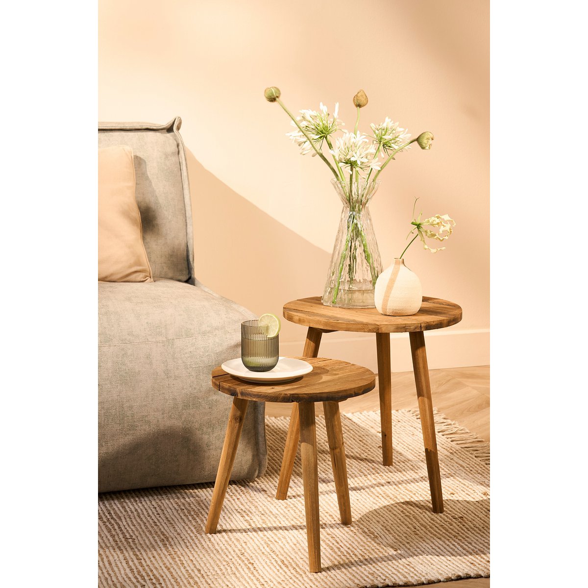 Bold Bijzettafel - H43 x Ø40 cm - Gerecycled Hout - Bruin