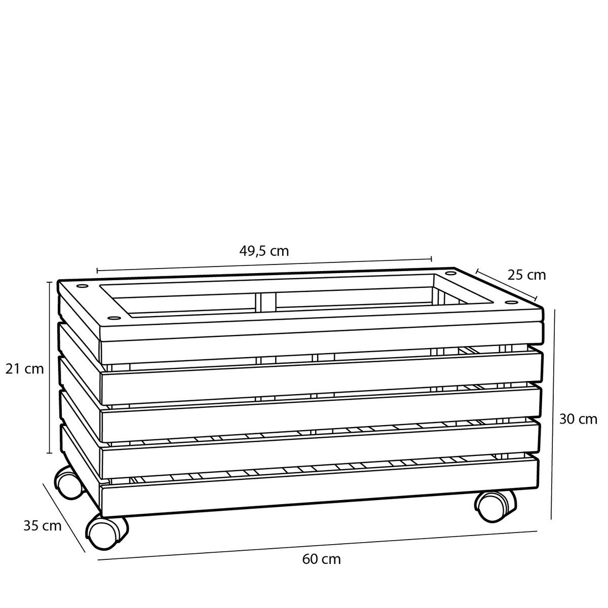 Glenwood Planter Rectangle on Wheels for Outdoor - L60 x W35 x H30 cm - Acacia wood - Brown
