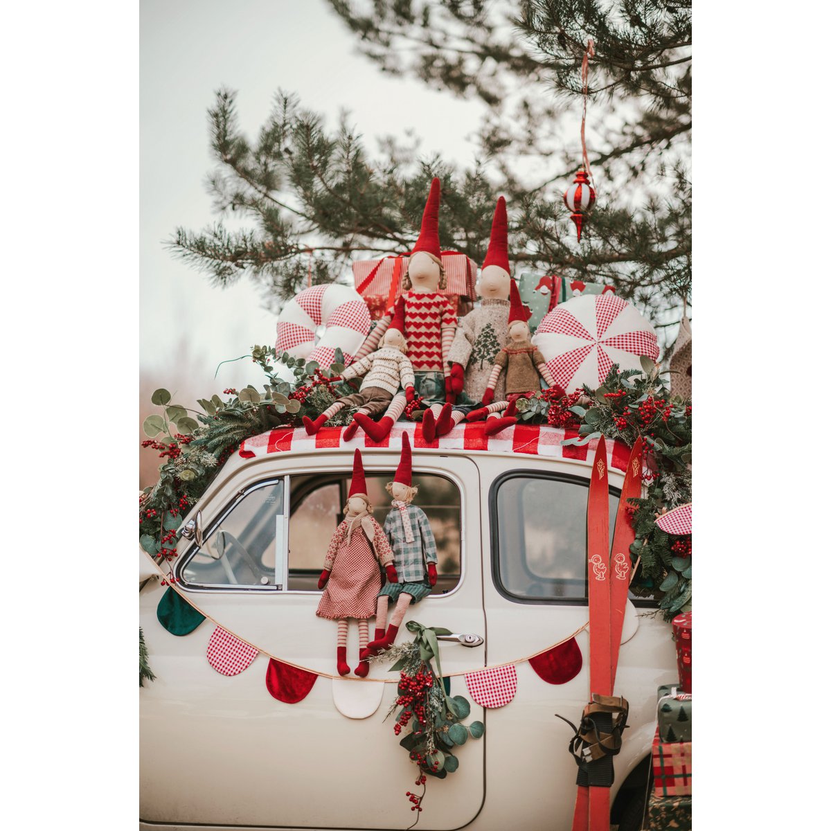 Kerstpatchworkkussen "Rood geruite Lollipop", het beste cadeau voor feestdagen