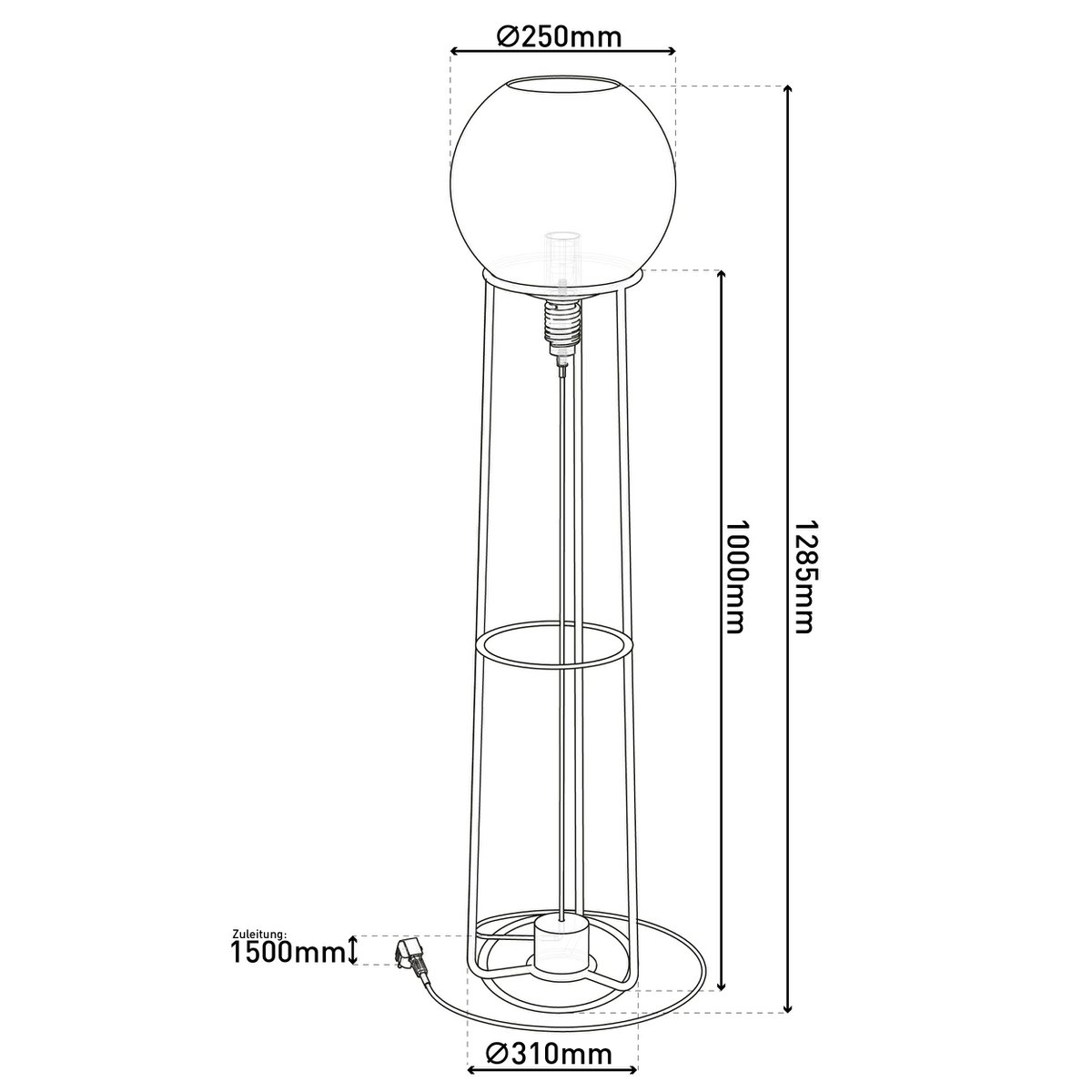 Stapellamp "stelo", moderne vloerlamp gemaakt van zwart metaal en rookglas, E27 -aansluiting, 128,5 cm hoog, voor eetkamer, woonkamer, gang of kantoor,
