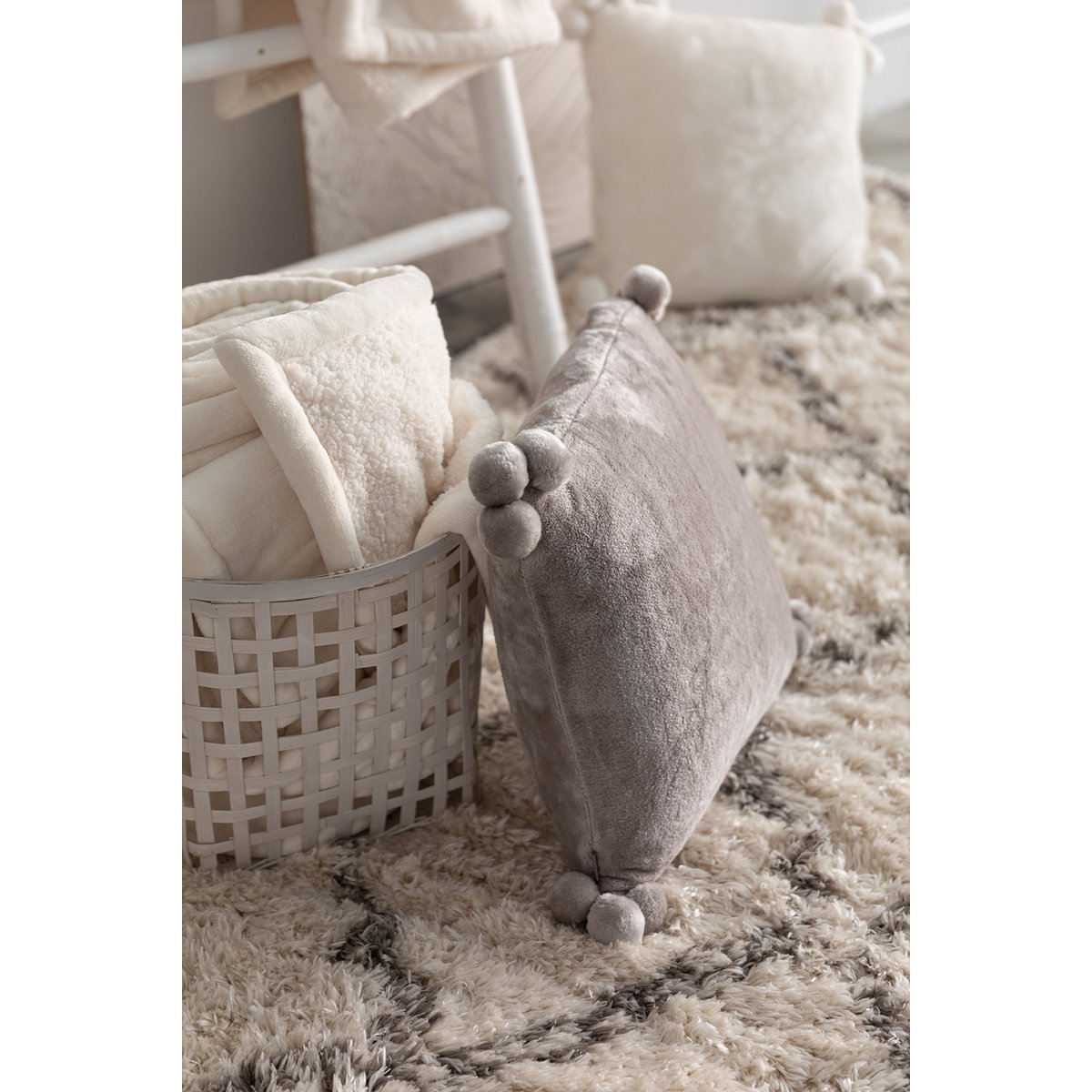 Kussen Tender pompons Perle 45 x 45