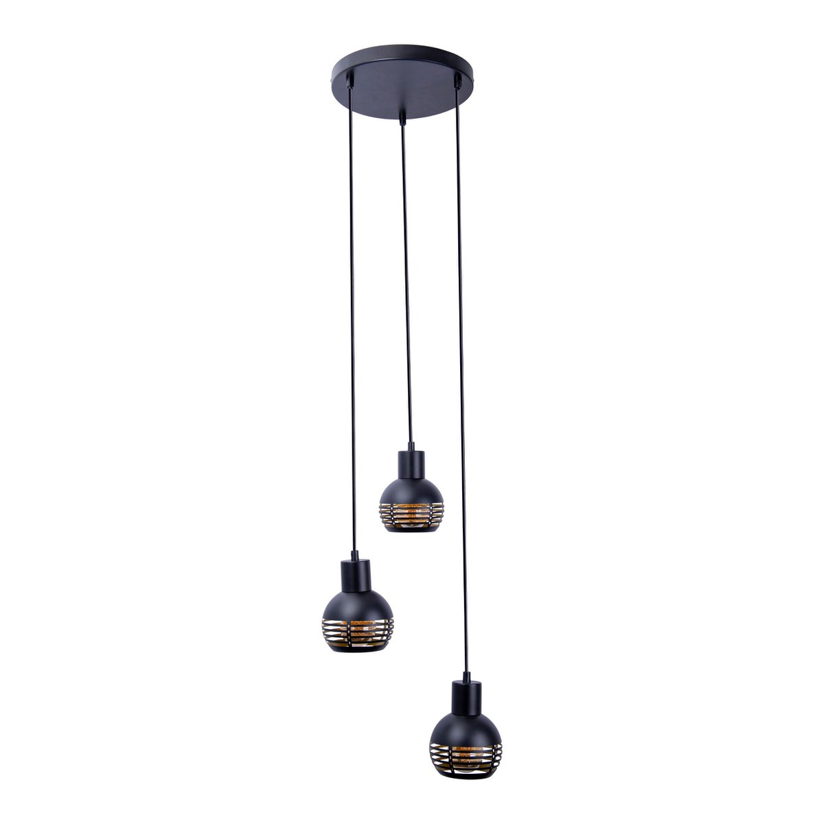 3-zits hanglamp "Casco" hangende lamp gemaakt van metaal in zwart en goud, met E27-versies. Stijlvolle verlichting voor woonkamer, eetkamer of keuken.