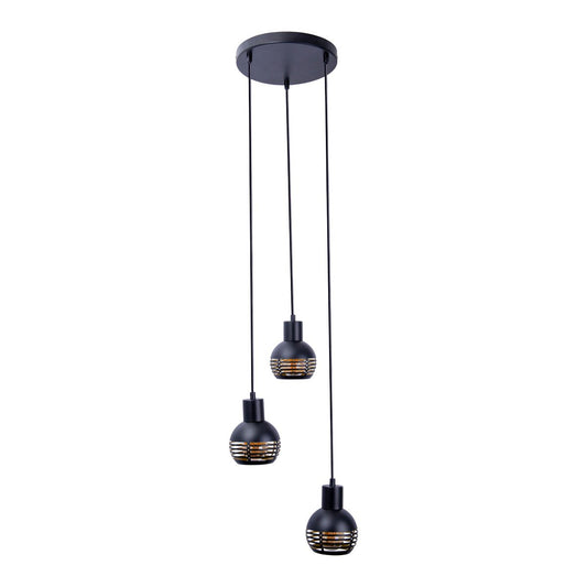 3-zits hanglamp "Casco" hangende lamp gemaakt van metaal in zwart en goud, met E27-versies. Stijlvolle verlichting voor woonkamer, eetkamer of keuken.