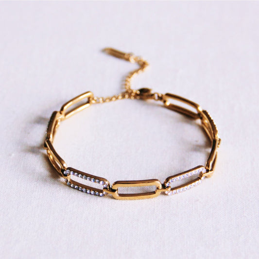 Langwerpige schakelarmband met strass steentjes