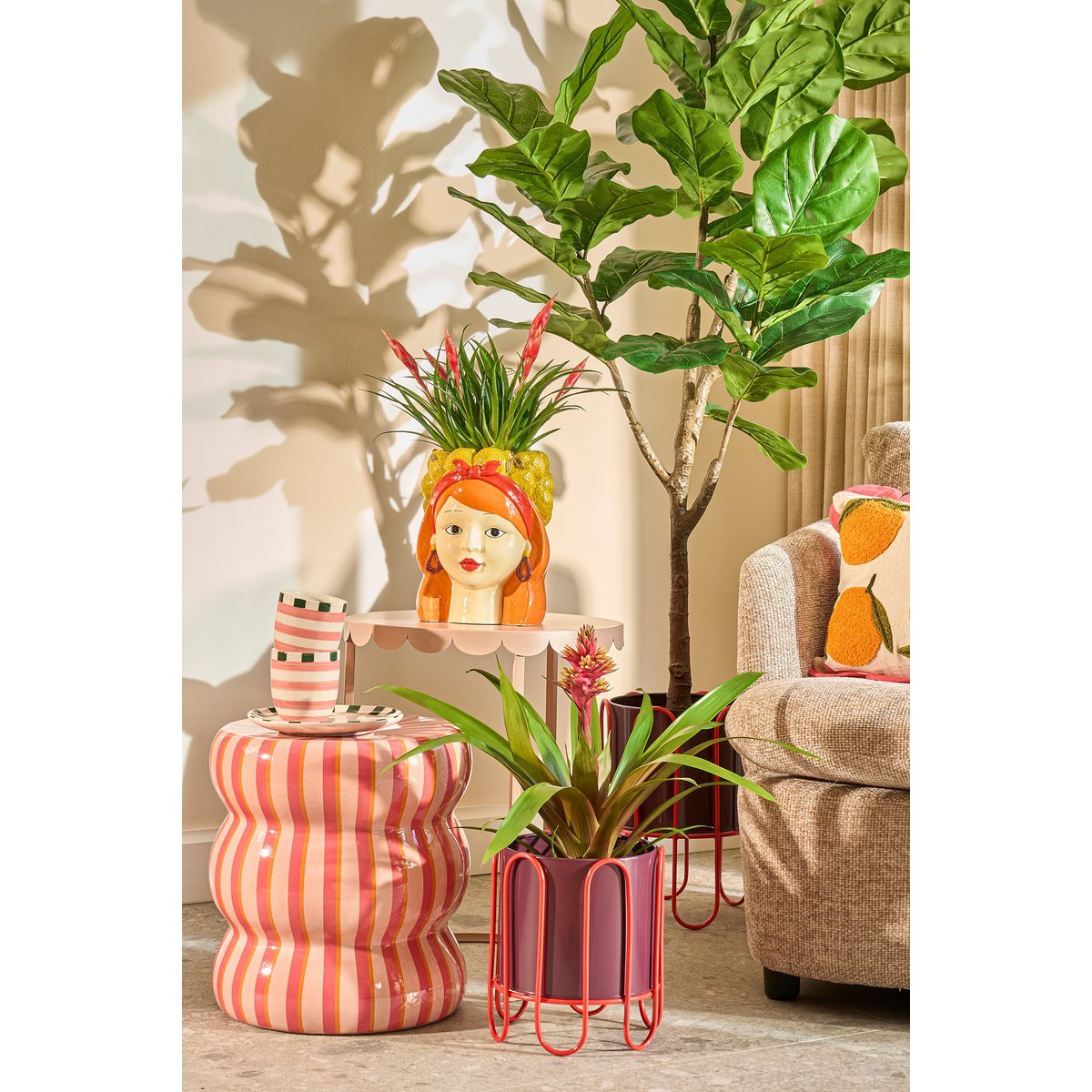 Funny Bloempot Binnen - H25 x Ø20 cm - Dolomiet - Geel