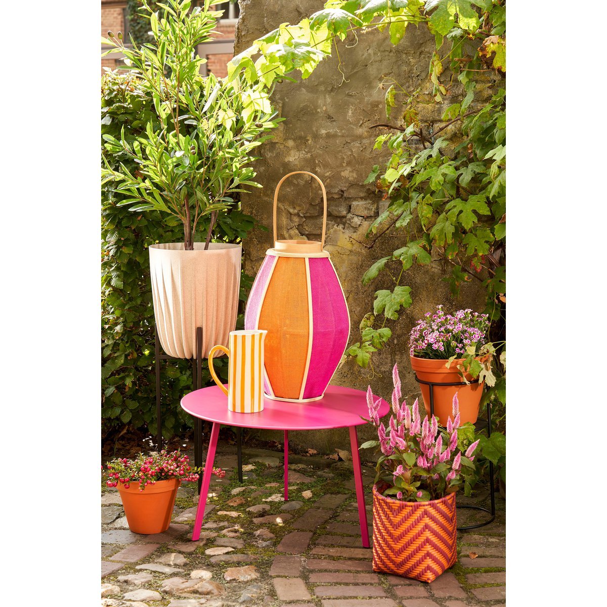Roger Lantaarn - H45 x Ø32 cm - Jute - Fuchsia, Oranje