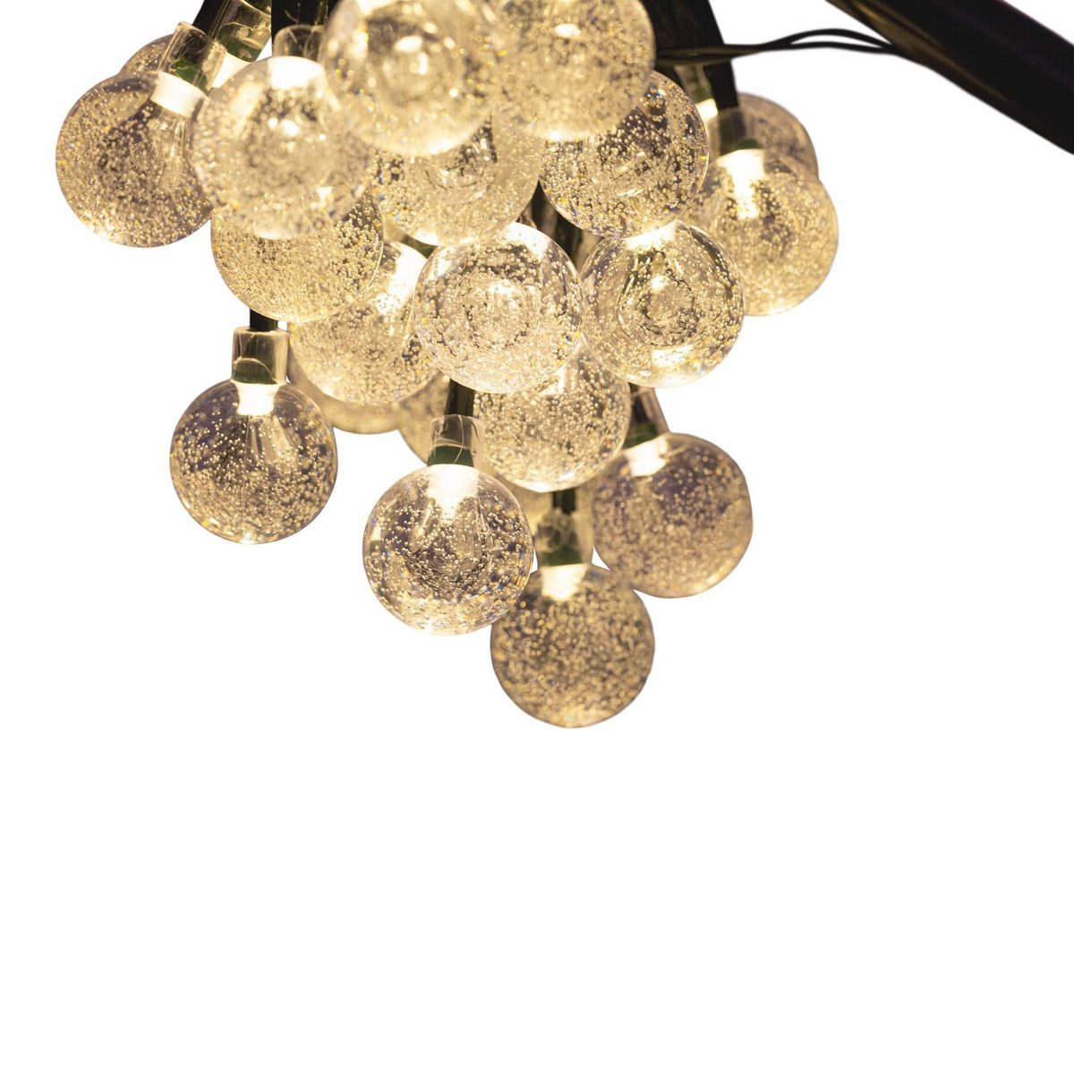 Buiten lichte keten met decoratieve ballen in glazen look, 868 cm lang, warm wit,