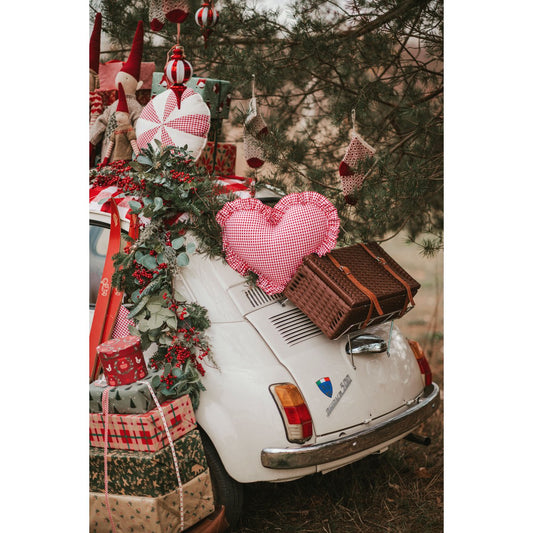 Hartkussen "Rood geruit" Vakantie rood cadeau in hartvorm, romantisch kamerdecor, stijlvol beddengoed, cadeau voor haar, rustiek kerstdecor
