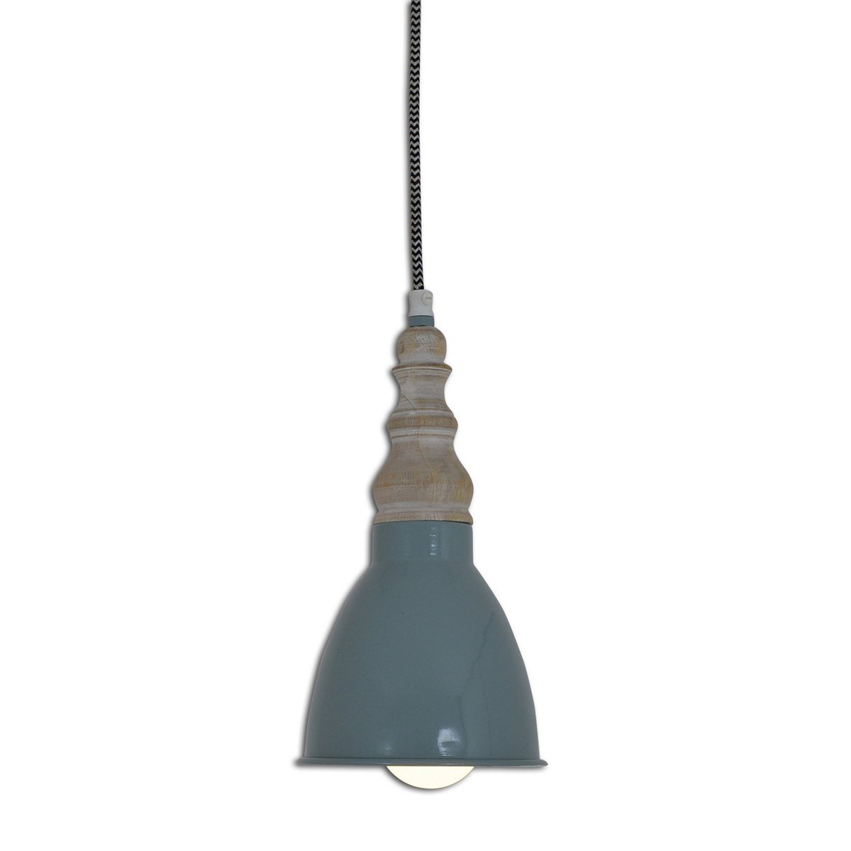 Metal hanglamp "Delhi" retro klassiek gemaakt van metaal en natuurlijke materialen in grijsgroen, E27
