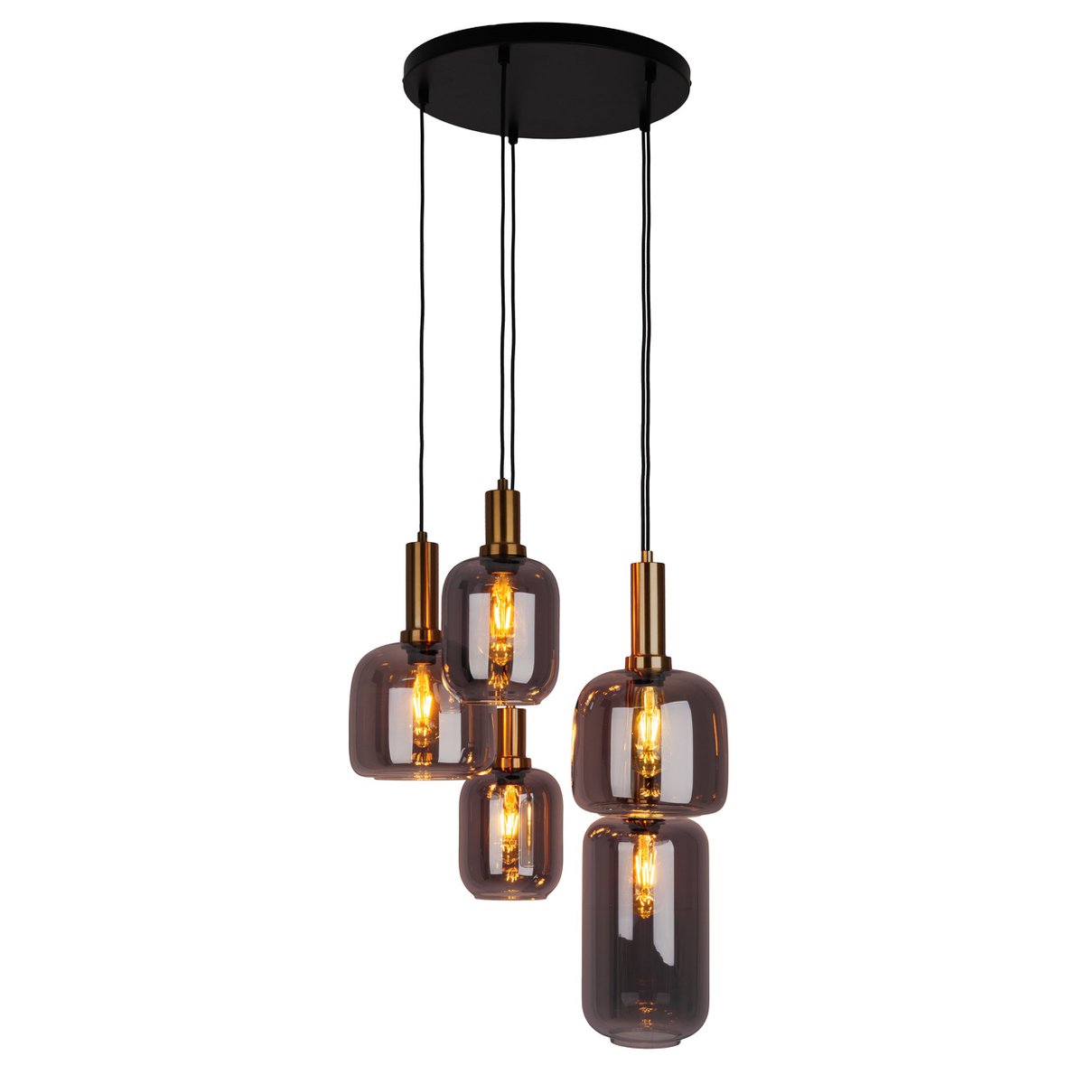 5 hanglamp "fumo", hanglamp gemaakt van metaal en glas in zwart, met E14 -aansluiting, voor eetkamer, woonkamer, gang of kantoor, hangende lamp Ø ca.