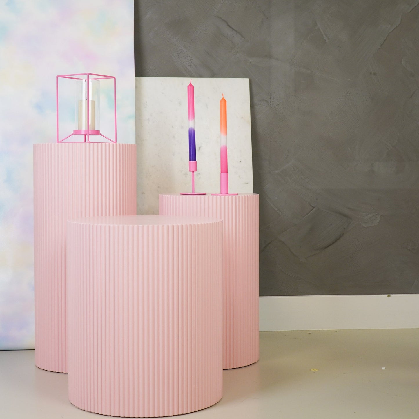 Bijzettafel /Pilaar- Cilinder - MDF - Licht Roze - 30x30x65cm