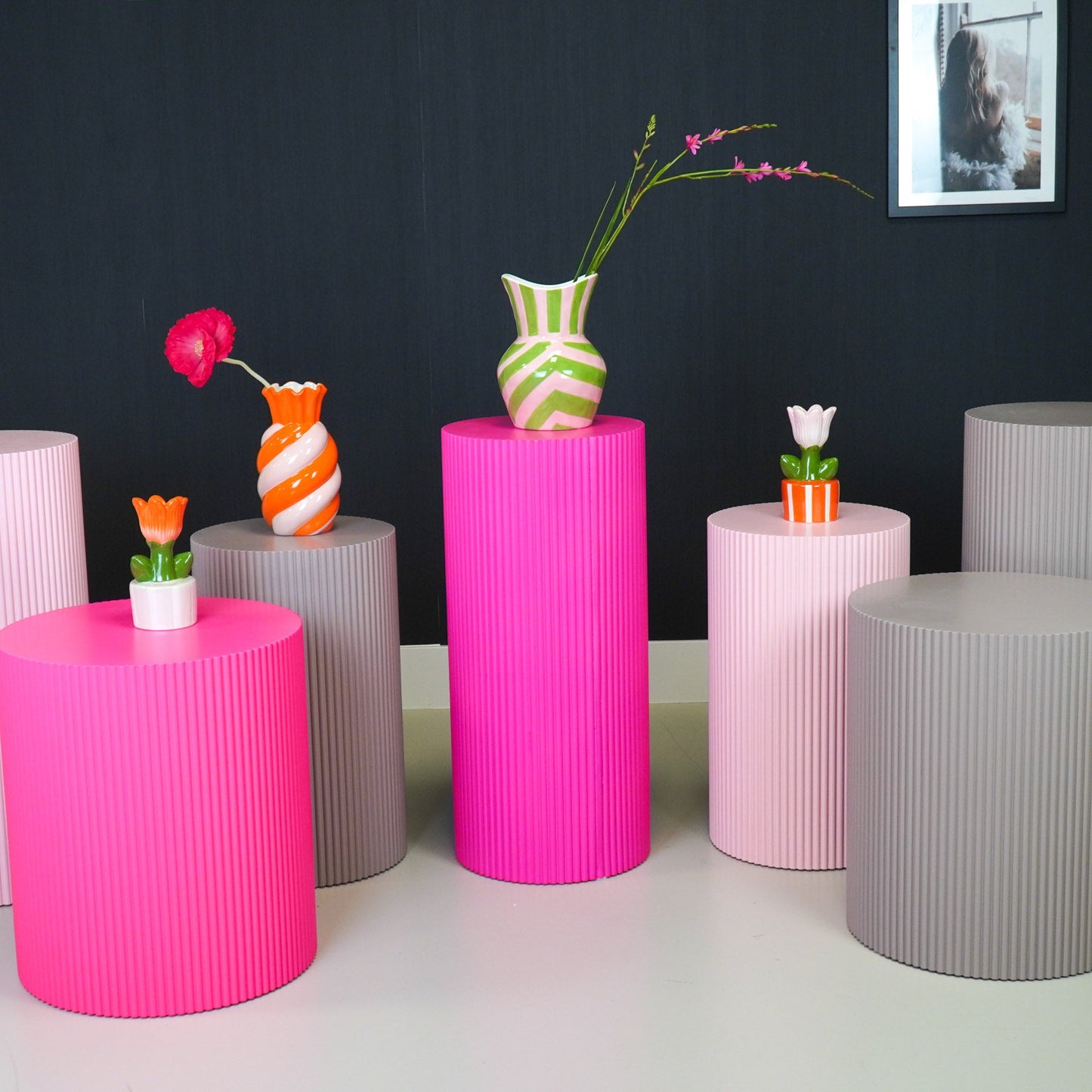 Bijzettafel /Pilaar- Cilinder - MDF - Licht Roze - 30x30x65cm