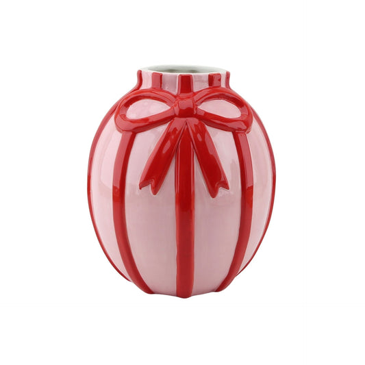 Vaas - Bloemenvaas Strik - Dolomiet - Licht Roze/Rood - 17x17x17,5cm