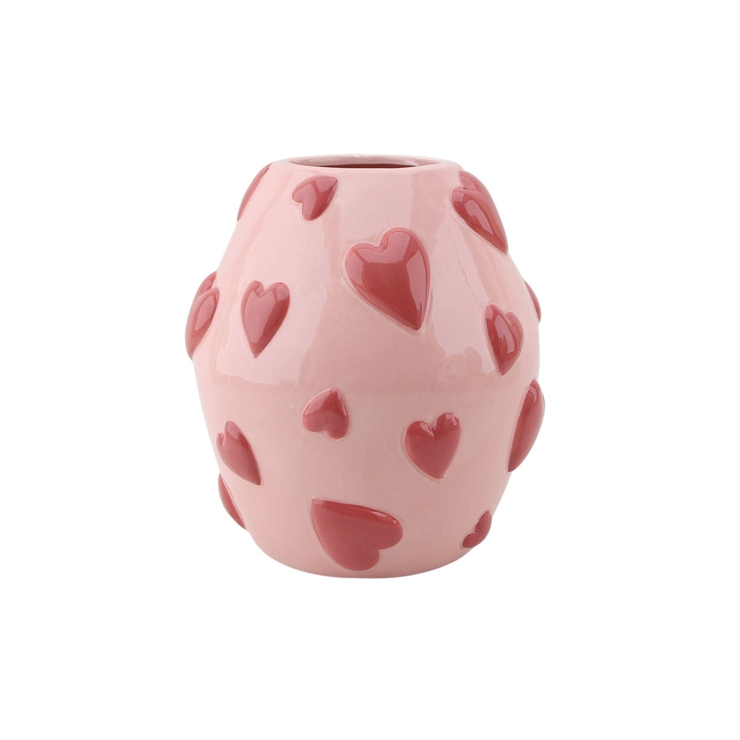 Vaas - Bloemenvaas Hartjes - Dolomiet - Roze Licht/Rood - 16x16x17,5cm