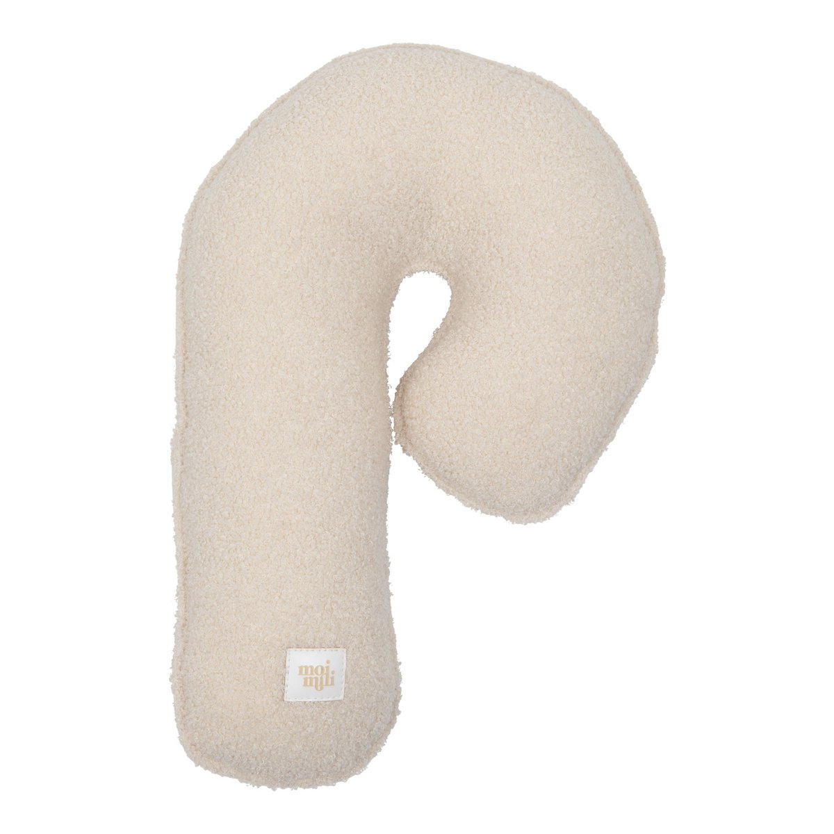 Bouclé, katoenen patchwork Lillipop-kussen “Wit lam”.